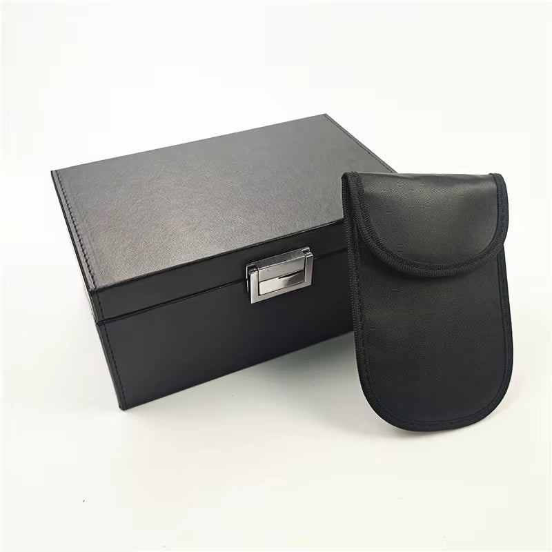 1 Shielding Box + 1 PU Leather Shielding Key Case Vehicle Key Signals Household Faraday Box Signals YS-2309 Rectangle