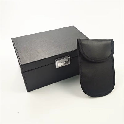 1 Shielding Box + 1 PU Leather Shielding Key Case Vehicle Key Signals Household Faraday Box Signals YS-2309 Rectangle