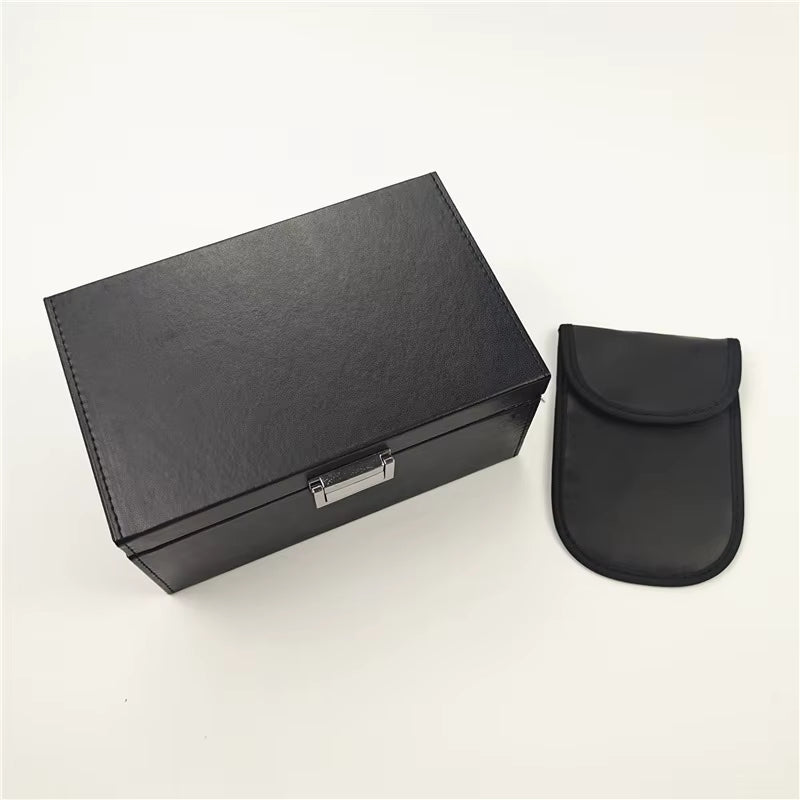 1 Shielding Box + 1 PU Leather Shielding Key Case Vehicle Key Signals Household Faraday Box Signals YS-2309 Rectangle