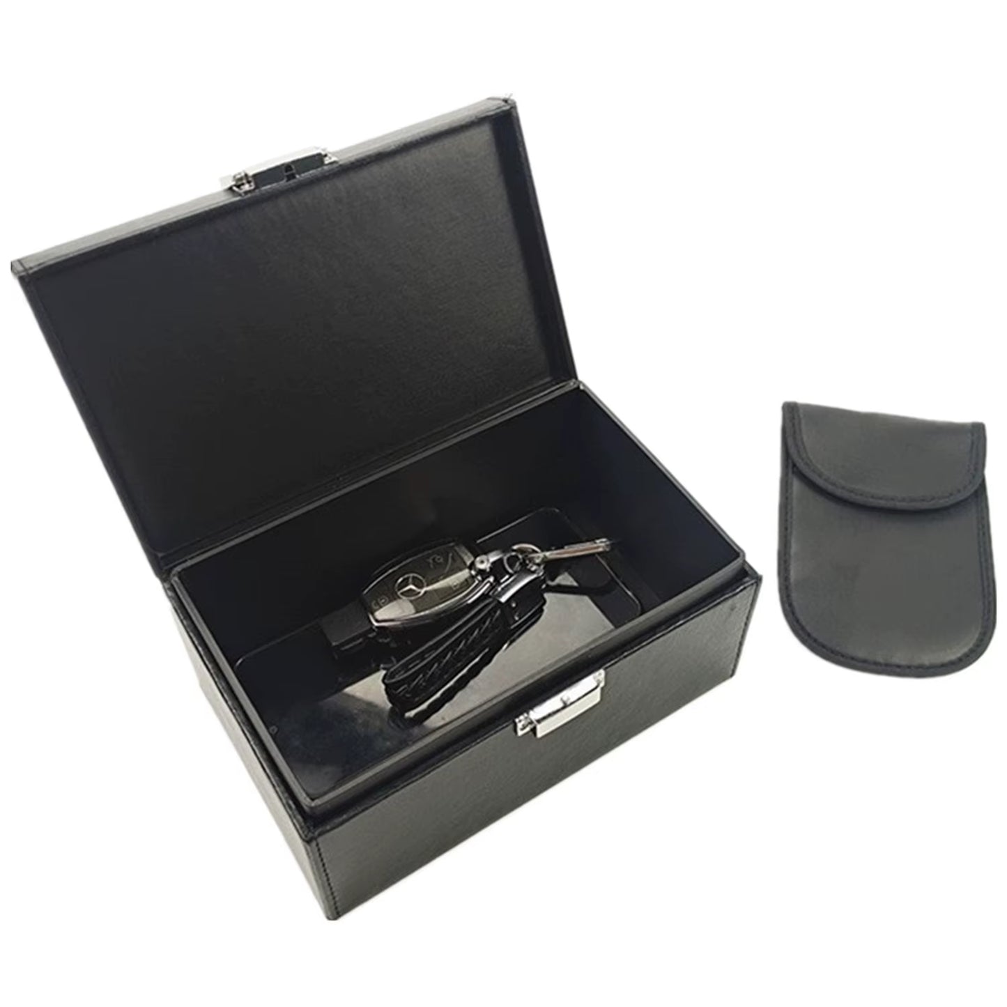 1 Shielding Box + 1 PU Leather Shielding Key Case Vehicle Key Signals Household Faraday Box Signals YS-2309 Rectangle