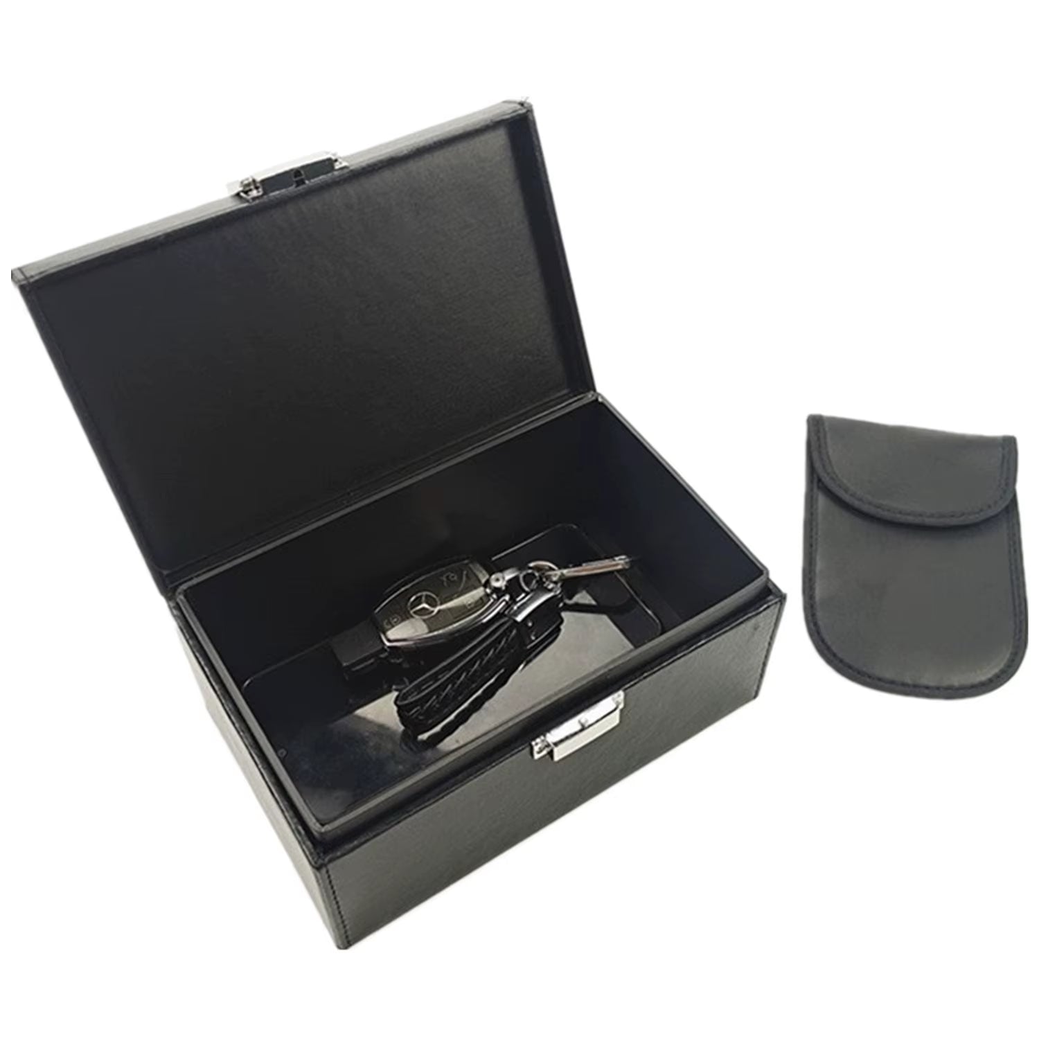 1 Shielding Box + 1 PU Leather Shielding Key Case Vehicle Key Signals Household Faraday Box Signals YS-2309 Rectangle