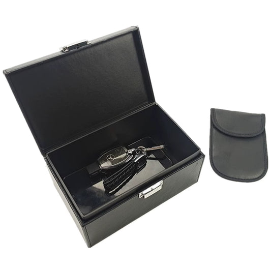 1 Shielding Box + 1 PU Leather Shielding Key Case Vehicle Key Signals Household Faraday Box Signals YS-2309 Rectangle