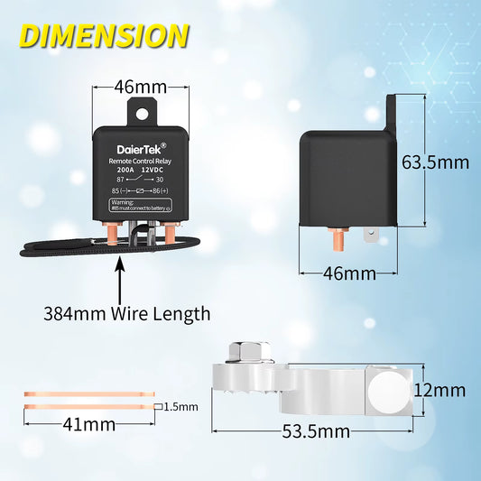 Waterproof Kill Switch Remote Relay 12V 200A Control Switch for Motorcycle Car Boat Caravan with Battery Clip and Two Keys