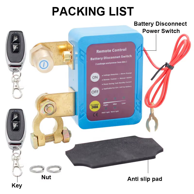 Battery Disconnect Power Switch 12V 240A Shut off Cut off Kill Switch with Remote Control Switch for Car Truck