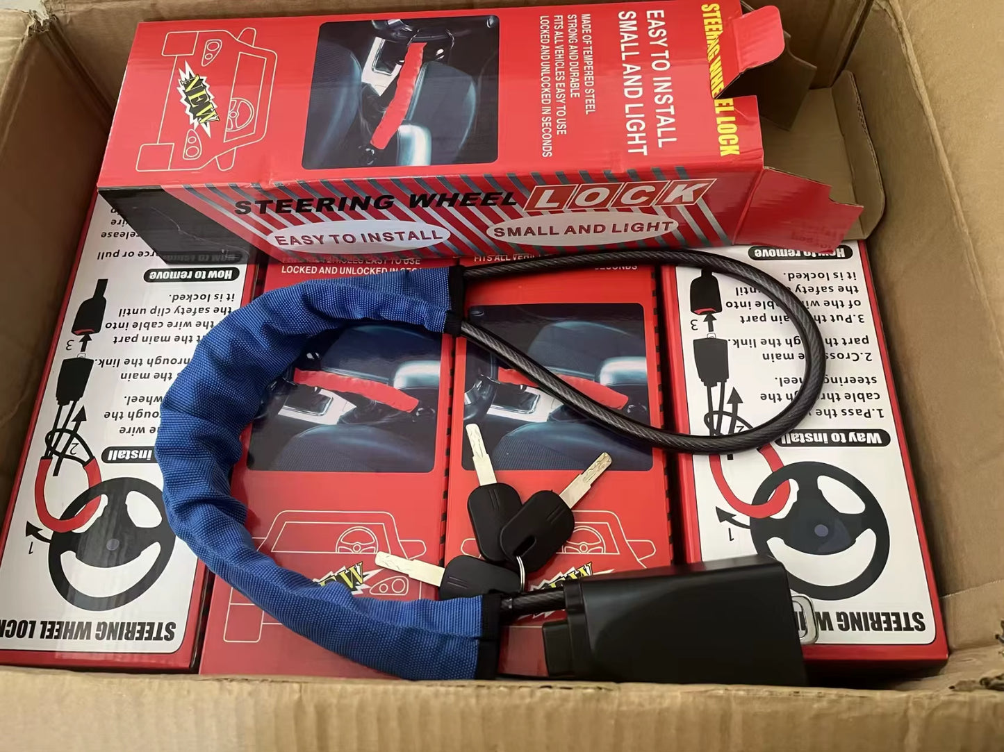 Car Steering Wheel Lock anti Theft Car Device Seat Belt Lock with 3 Keys for Truck SUV Van RV Accessories